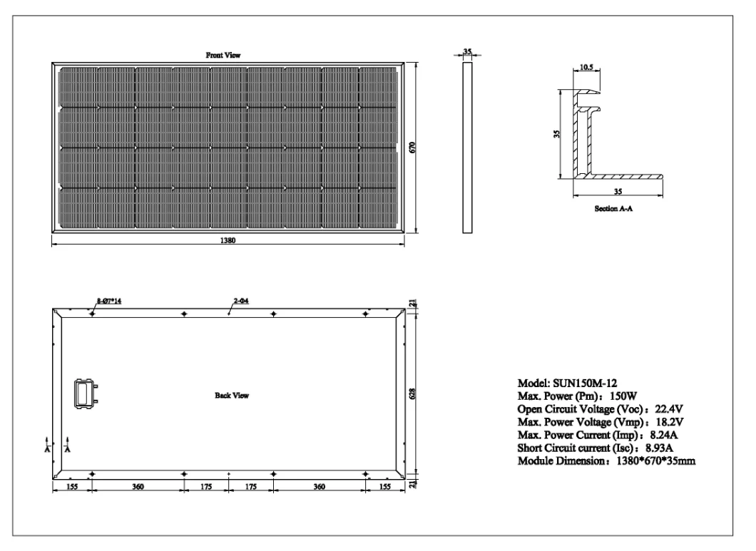 12V150W Mono Solar Panel